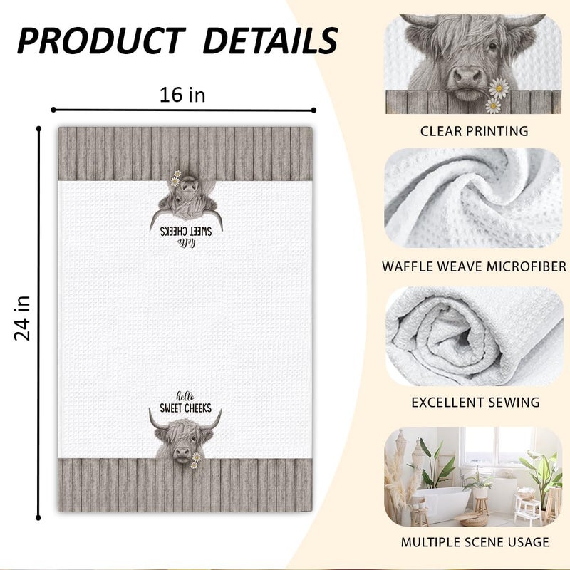 Threegoat Funny Cute Highland Cow Hand Towels for Bathroom,1 PCS Cow Decor Farmhouse Kitchen Towels,Animal Decorative Towels for Western Country,pet Gifts for Women, Pet Owners Housewarming - B02 - Image 2